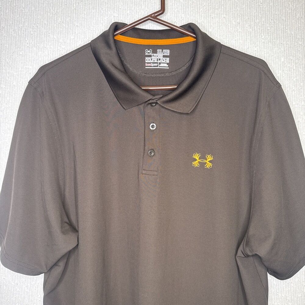 Under Armour Mens 2XL Brown Loose Fit HeatGear Antler Logo Golf Polo Shirt